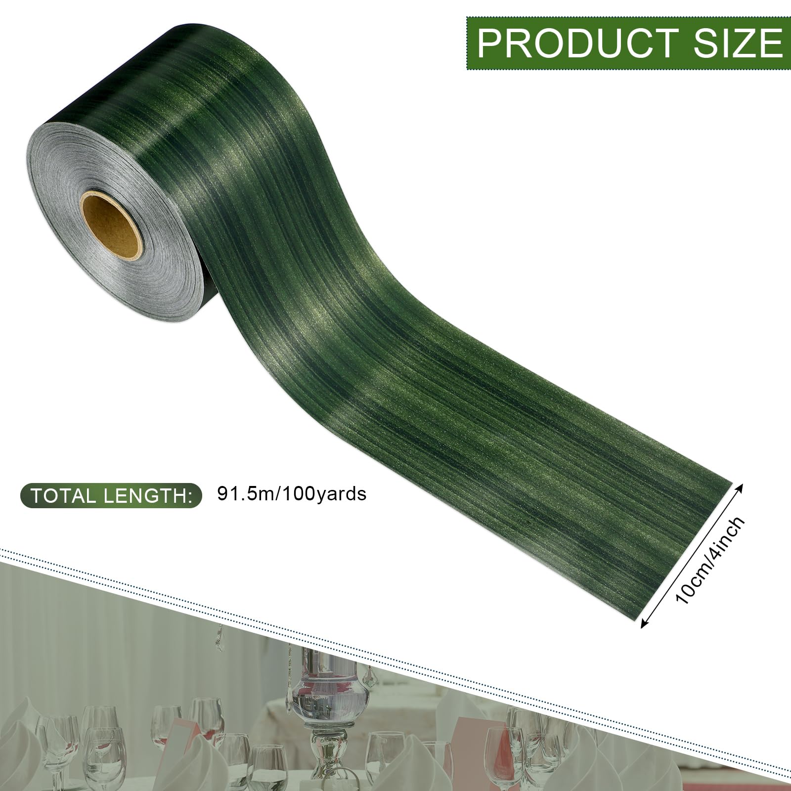 Outdoor Ribbon Poly Satin Ribbon Floral Craft Decoration Aspidistra Leaf Pattern Ribbon Easter Holiday Outdoor Decorating (Dark Green, 4 Inch x 100 Yards)