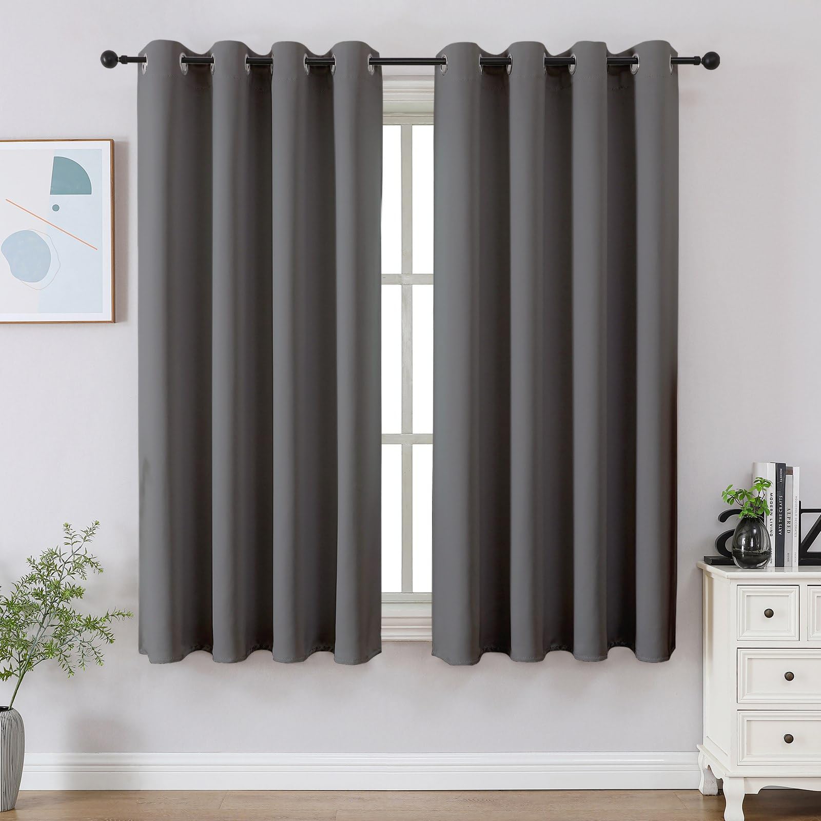 CUCRAF Light Grey Blackout Curtains 45 inch Length 2 Panels Set, Room Darkening Curtains & Drapes for Living Room Bedroom, Thermal Insulated Light Blocking Grommet Window Curtain (W52 x L45 Inch)
