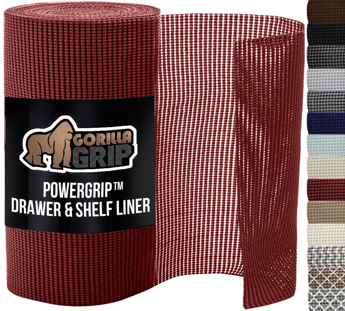 GORILLA GRIP powerGRIP Drawer Shelf and Cabinet Liner, Thick Strong Hold, Non-Adhesive Liners Protect Kitchen Cabinets and Cupboard, Bathroom Drawers, Easy Install, Breathable Mat, 20" x30', Red โ image 1