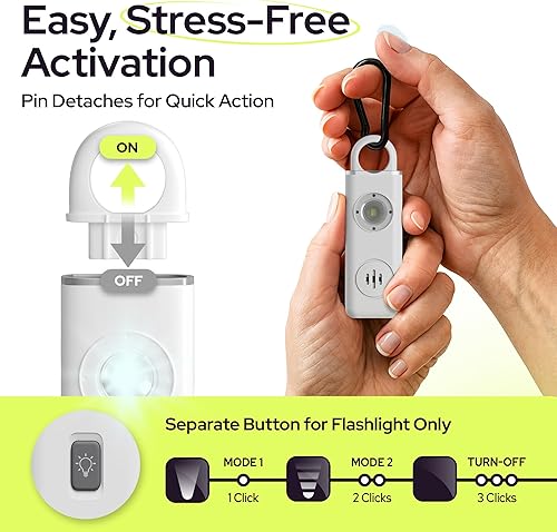 Miniatura 10 de WETEN - Llavero de alarma de seguridad personal para protección de mujeres, recargable por USB, 130 dB, autodefensa, sirena de pánico, con aviso de