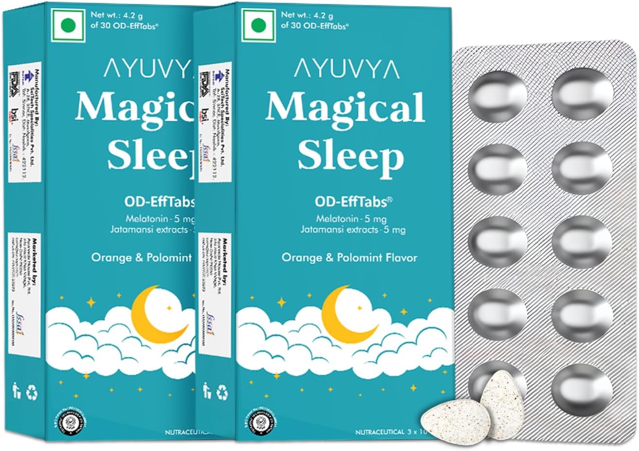 Ayuvya Magical Sleep Support Melatonin Effervescent Pills - Natural Sleep Solution| Night Time Sleep Aid & For Morning Energy, (Pack of 2) | As Seen on Shark Tank