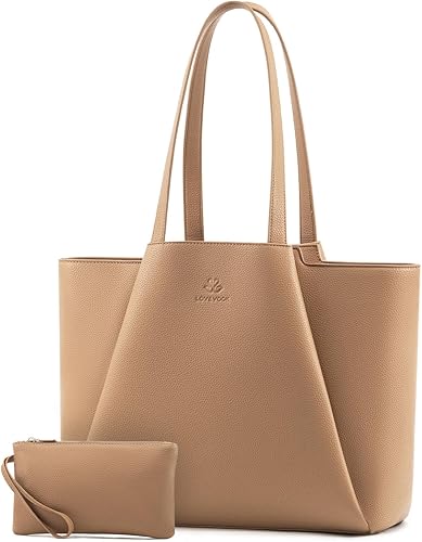 Miniatura 22 de LOVEVOOK Bolsa para laptop para mujer, 15.6 pulgadas, piel sintética, con embrague, bolsa de oficina de gran capacidad Café,Negro -,Sandy,Negro y