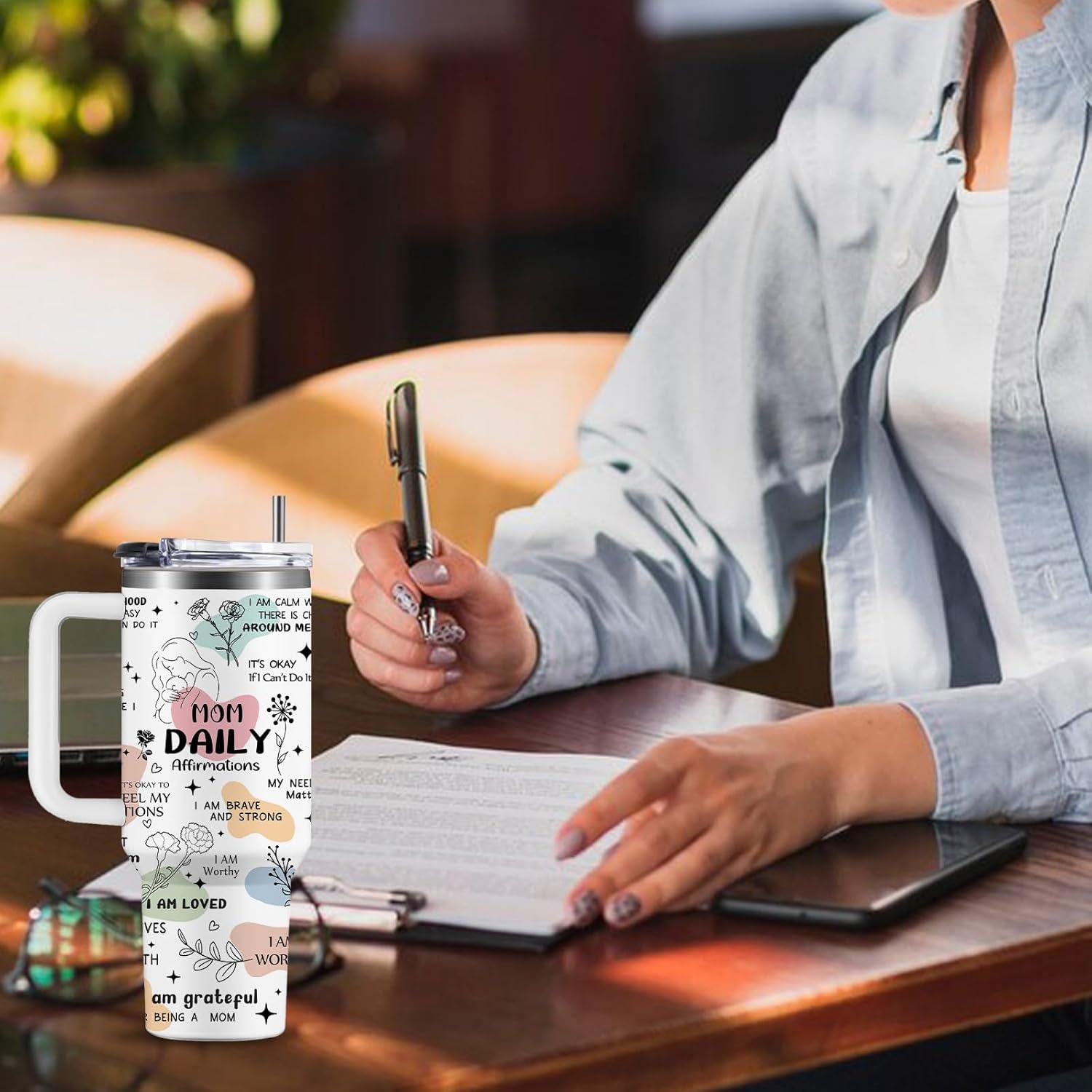 Gifts for New Mom After Birth, Mama Birthday Gifts - 40oz Mom Daily Affirmations Cups Tumbler with Handle, Christmas Mama Affirmations Gifts, Mommy to Be Gift, Postpartum Gift for New Mama Cups