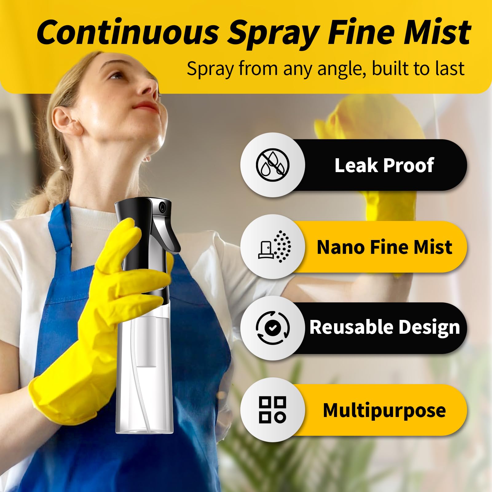 Spruzzino per Capelli 200 ml Spruzzino Nebulizzatore a Nebbia Continua Ultra Fine, Riutilizzabile con Design a Prova di Perdite Antigoccia, Animali Domestici e Pulizia per capelli (Buio pesto)