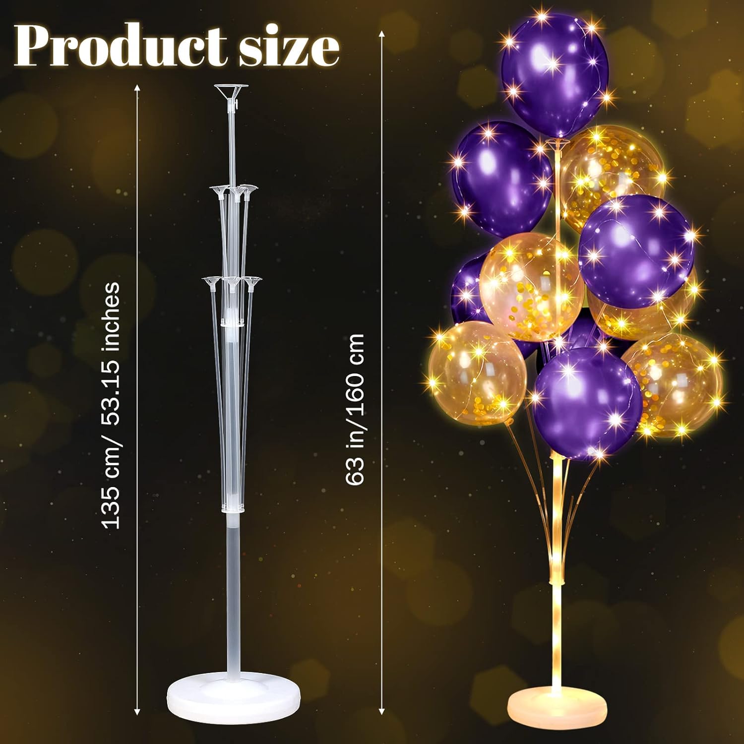 Wettarn 6 Set of Christmas Balloon Stand Kit for Floor with Balloons Light Strings Holder Centerpieces Balloon Column Kit Birthday Baby Shower Wedding Party(Gold Sequin, Purple)