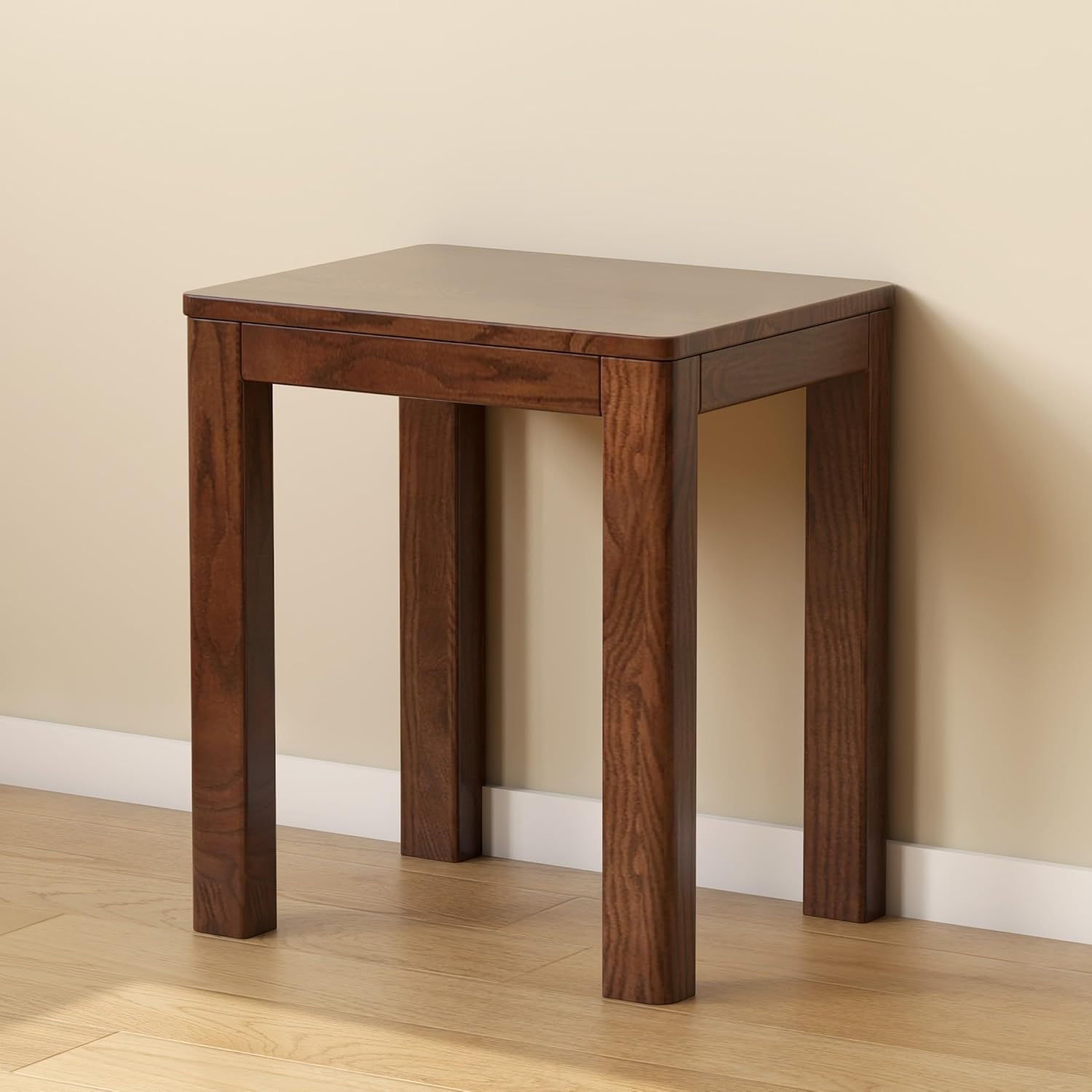 100% Solid Wood Stool, Walnut Wood Ottoman Footrest Stool Vanity Chair Bench Seat for Entryway Dining Bedroom Makeup (Walnut no Cushion, 1)