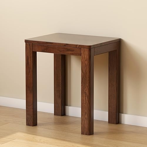 Miniatura 11 de Taburete tapizado con patas de madera maciza, reposapiés otomano acolchado de cuero de nogal para entrada, cocina, 1 unidad Nuez,Nogal sin cojín