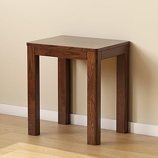 100% Solid Wood Stool, Walnut Wood Ottoman Footrest Stool Vanity Chair Bench Seat for Entryway Dining Bedroom Makeup (Walnut no Cushion, 1)