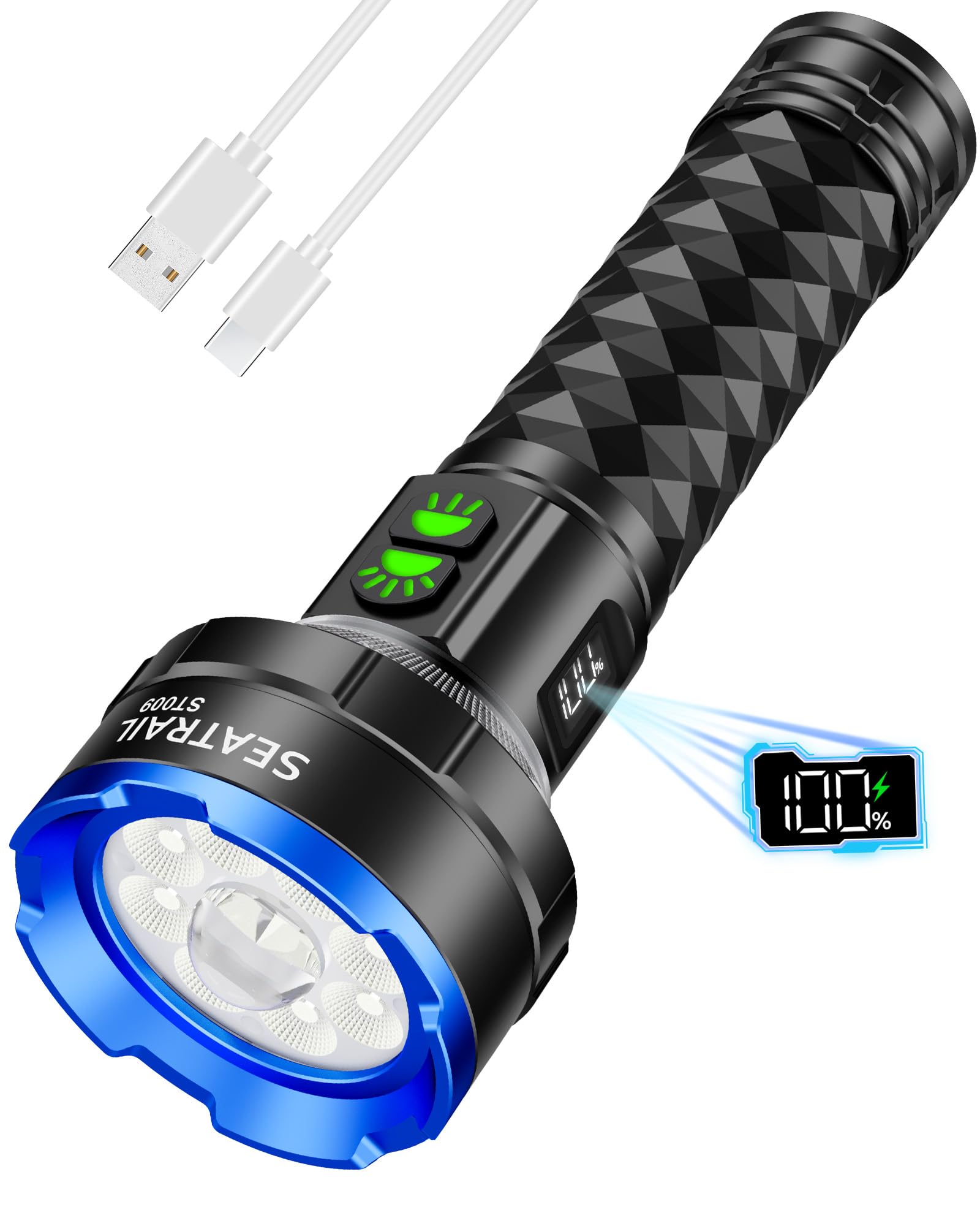 SeaTrail 8+1 LED Torch Super Bright 1000000 Lumen Rechargeable 7000 mAh