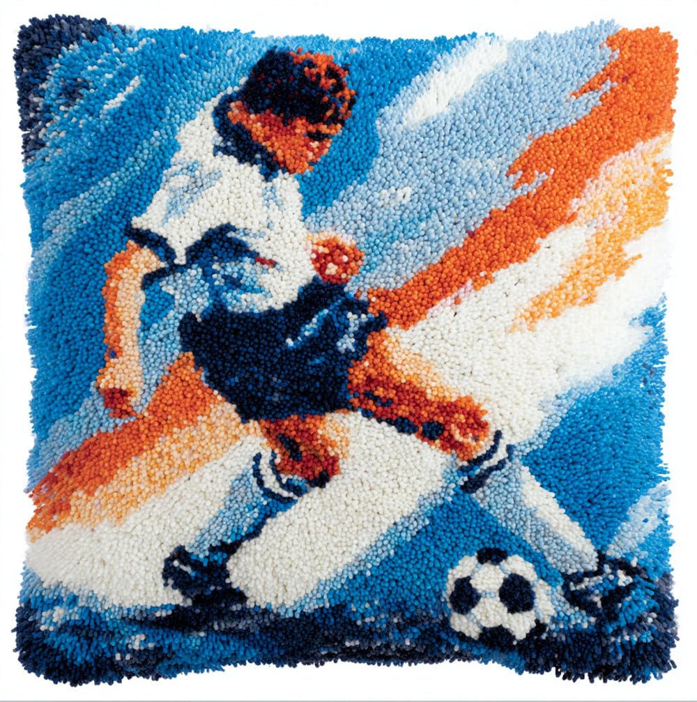 Latch Hook Cushion Kit, Soccer Embroidery Pillow for Starters - Adults Or Children, DIY Latch Hook Rug Making Kit 43X43Cm /17X17 Inch