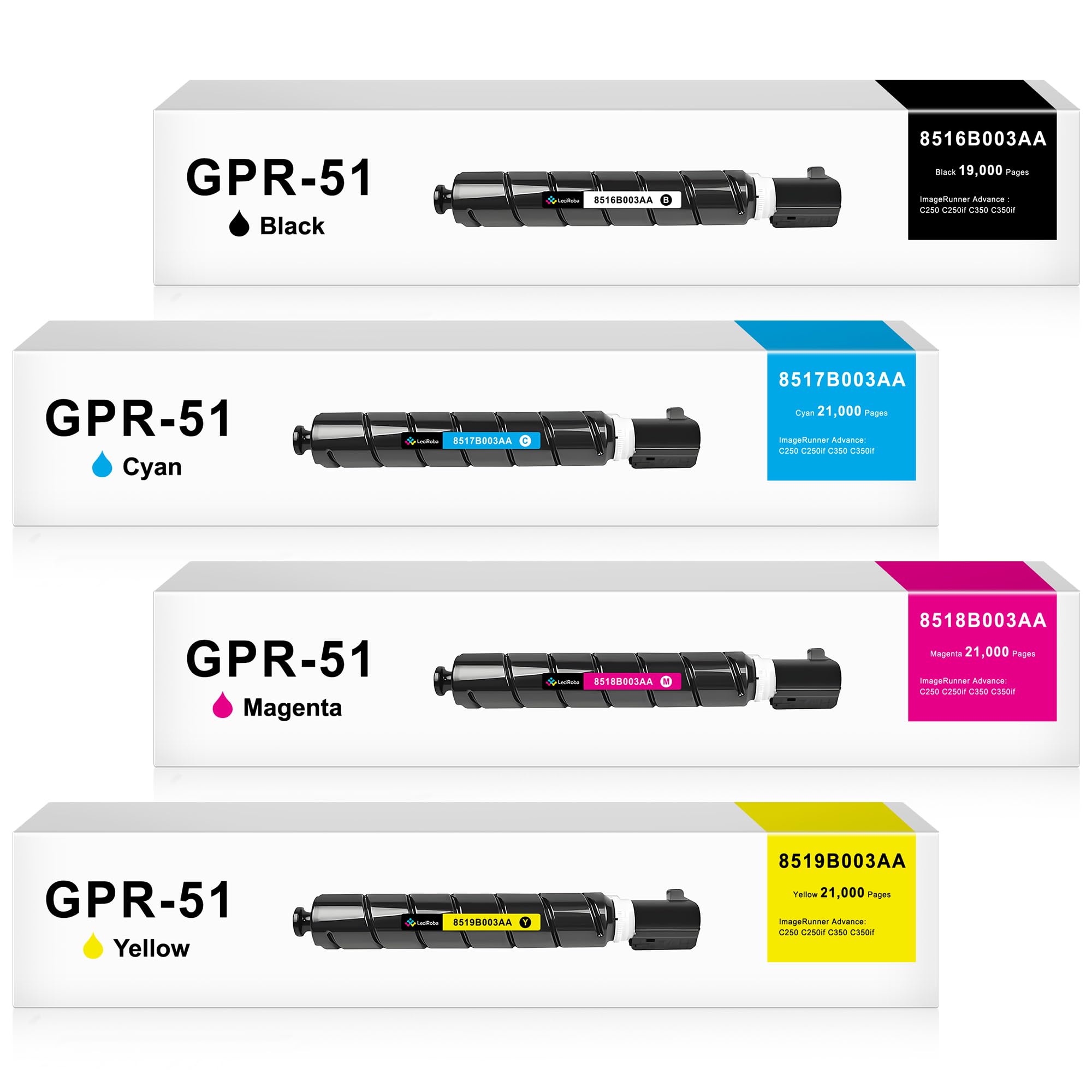 LeciRoba Compatible GPR-51 GPR51 Toner Cartridge Replacement for Canon 8516B003AA 8517B003AA 8518B003AA 8519B003AA for Canon ImageRunner Advance C250