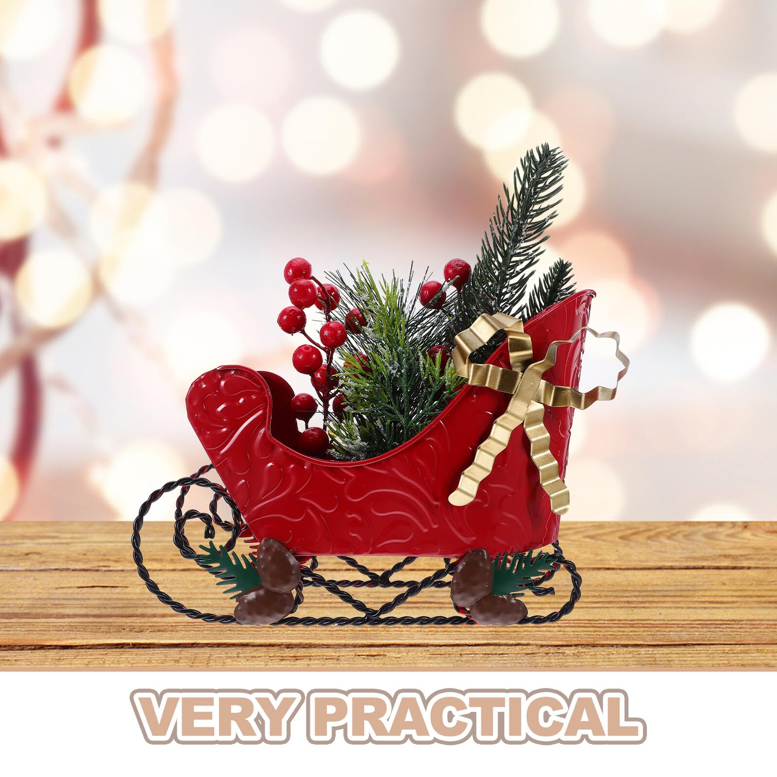 Cabilock Weihnachtliche Metall Schlittenfigur Miniaturschlitten Tischdekoration für Weihnachten Klassische Rentier Schlittenskulptur für Schreibtisch und Weihnachtsbaum