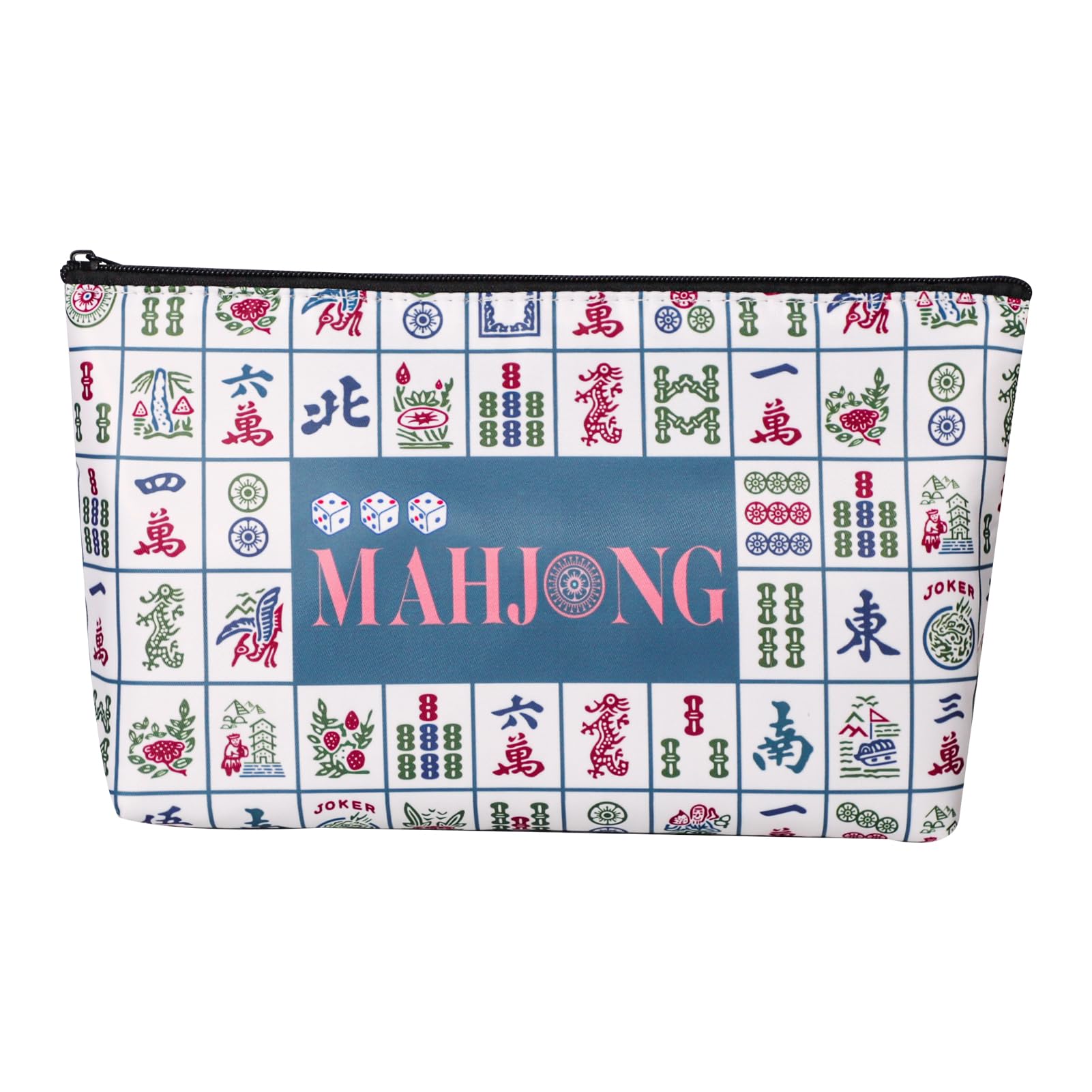 TIASUSAN American Mahjong Empty Bag - White Printed Mahjong Tile Bag (13x7 Inches,Only Case)