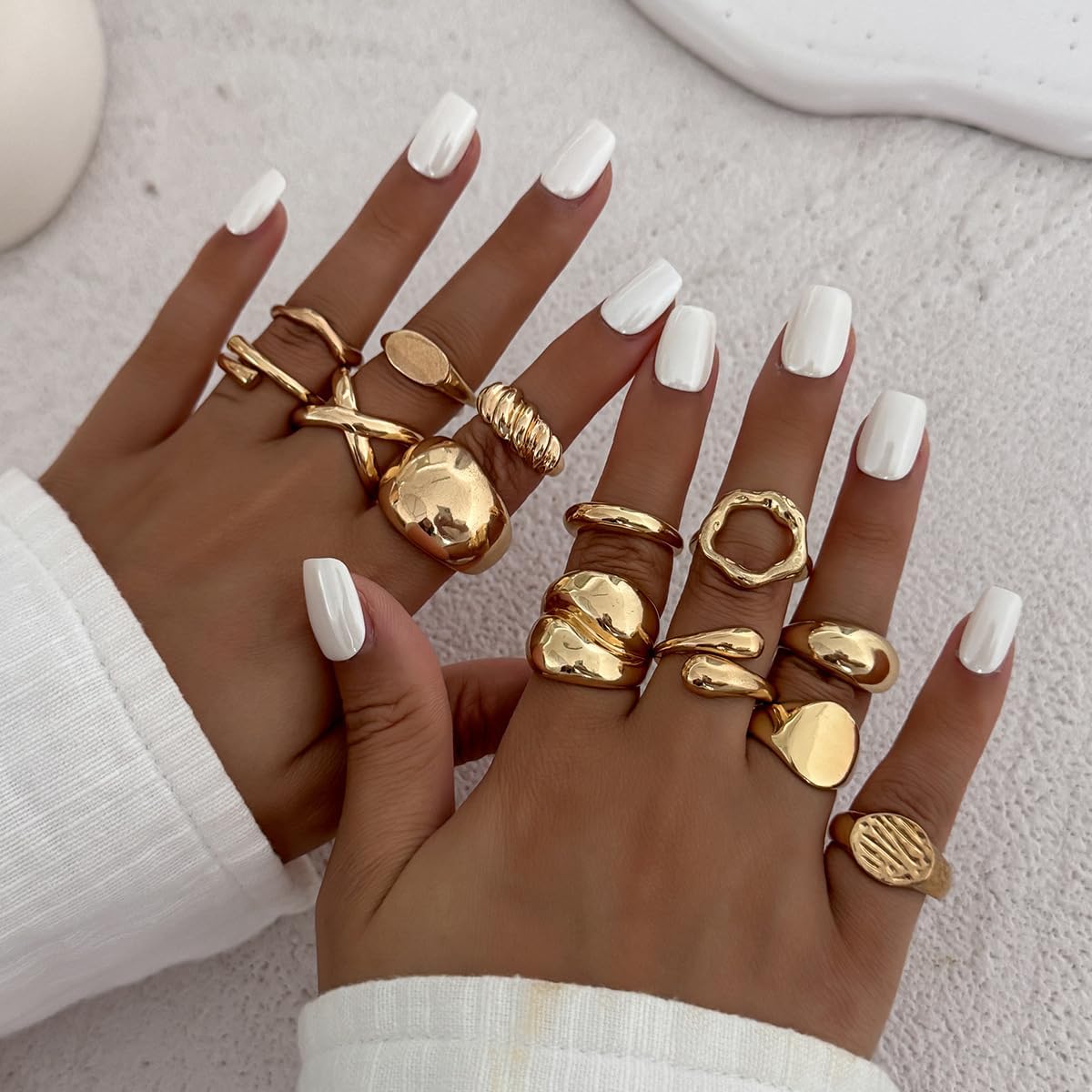 Chunky Gold Stackable Rings Set 14K Gold Plated Adjustable Statement Ring Knuckle Thumb Stackable Open Rings Set Fashion Jewelry for Women - Image 3