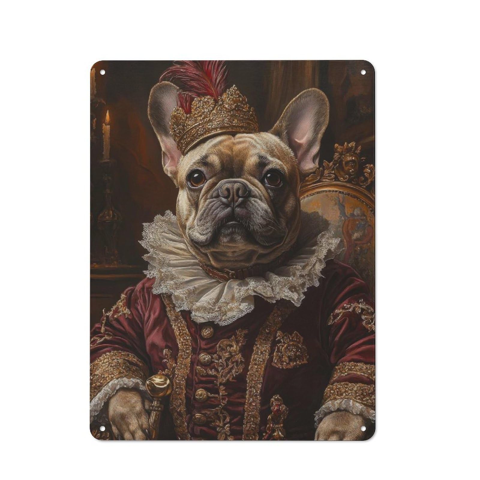 Junmoney French Bulldog Noble Scholar Renaissance Pet Art Industrial-Style Metal Plaque 40X30cm For Hallway Wall, A Winter Wall Decor Update For Hallway Decor Lovers