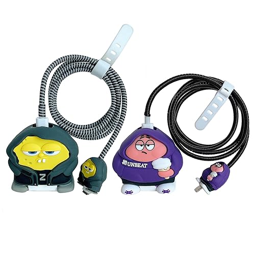 Axanbox Paquete de 2 protectores de cargador de teléfono de dibujos animados, protector de cable Kawaii 3D cargador de teléfono para Apple 18 W20
