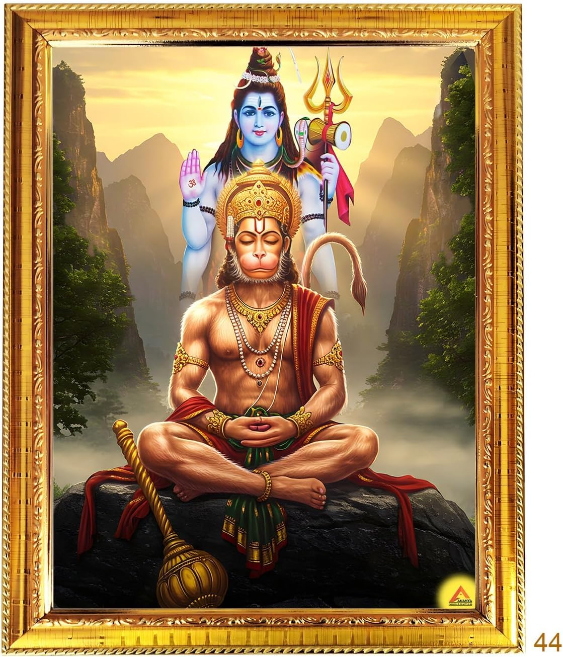 Fashnkart Golden Lord Hanuman And Shiva Wooden Photo Frame – Handmade Hindu God Wall Art For Puja Room & Mandir – Indian Spiritual Decor 12X9 Inch