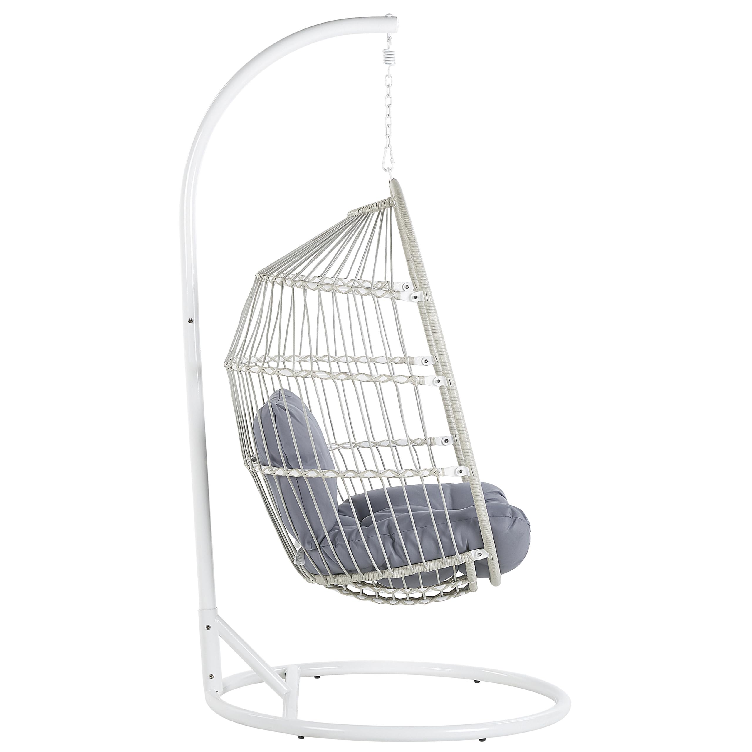 Fauteuil Suspendu avec Coussin et Support Blanc ø 102 cm en Polyrotin Très Cozy pour Maison Style Boho Beliani