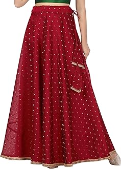 STUDIO ShringaarWomen's Polyester Chanderi Silk Skirt Lehenga., Maroon, XL