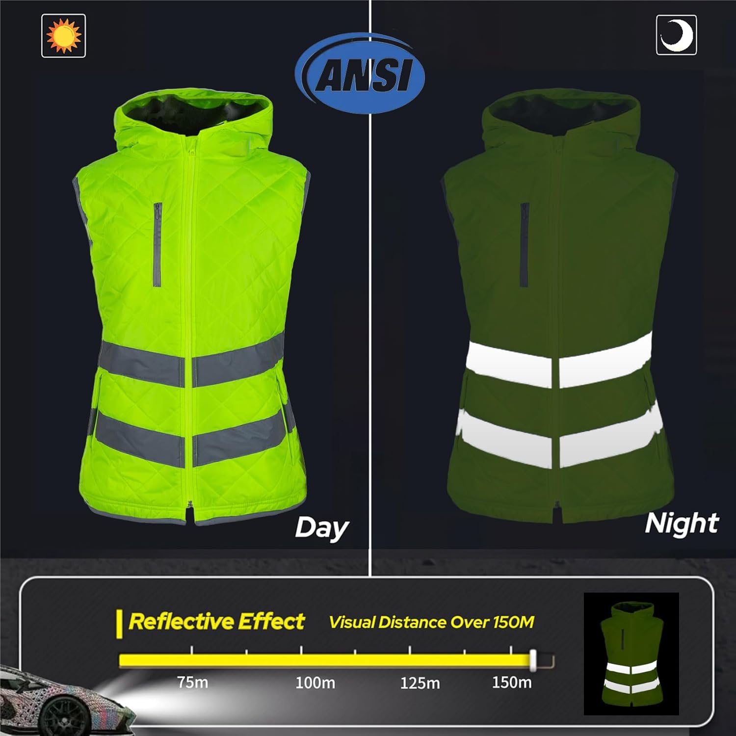 Hi Vis Safety Vest for Women ANSI Class 2 Fleece Zip-Up High Visibility Winter Vest with Pockets - Image 6