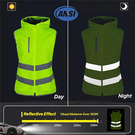 Hi Vis Safety Vest for Women ANSI Class 2 Fleece Zip-Up High Visibility Winter Vest with Pockets