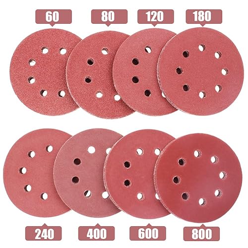 Miniatura 7 de Paquete de 80 discos de lijado de 5 pulgadas, lijadora de 8 agujeros para almohadilla de pulido de taladro placa de gancho y bucle 60 80 120 180 240