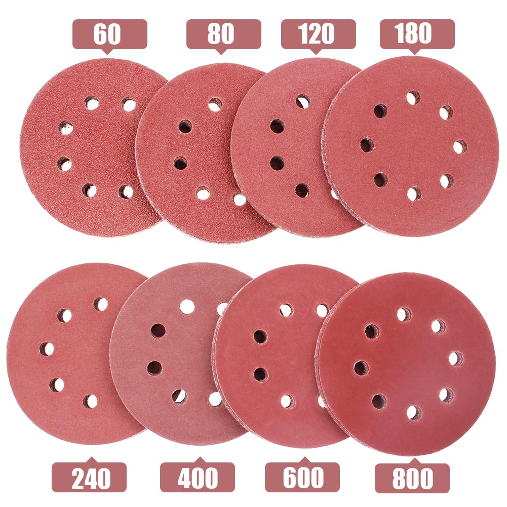 Kit de discos de lija de 5 pulgadas, almohadilla de pulido con gancho y bucle 60 80 120 180 240 400 600 grano 800 herramienta abrasiva