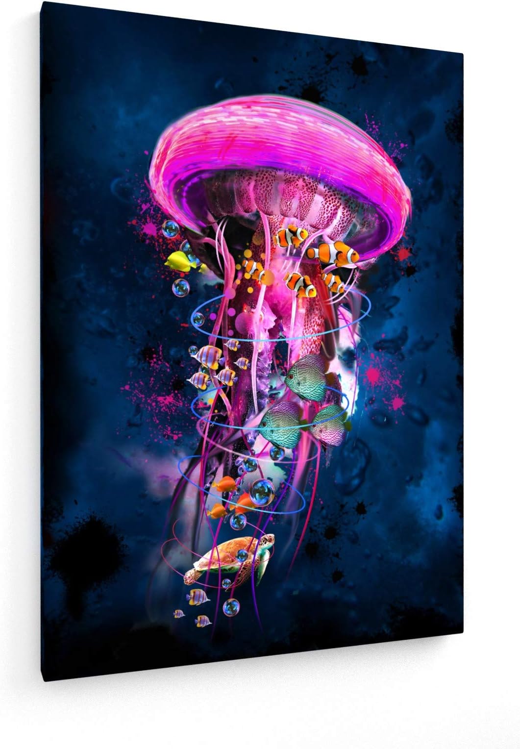 weewado David Loblaw - Electric Pink Jellyfish World 29,53" x 41,34" inch (75x105 cm) Textile canvas print - wall art - artists, paintings, photo, picture on canvas - Animals