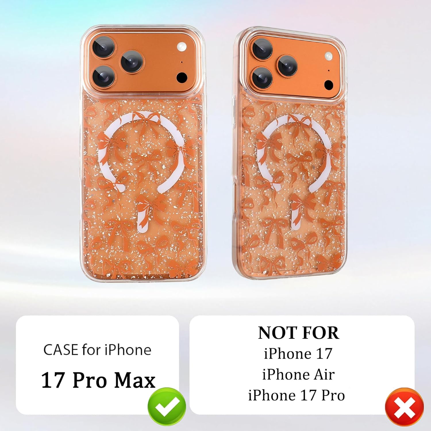 Magnetic for iPhone 17 Pro Max Case [Compatible with MagSafe] Luxury Shiny Glitter Ribbon Bows Pattern Design, Clear Sparkly Bling Shockproof Protective Cover for Women Girls