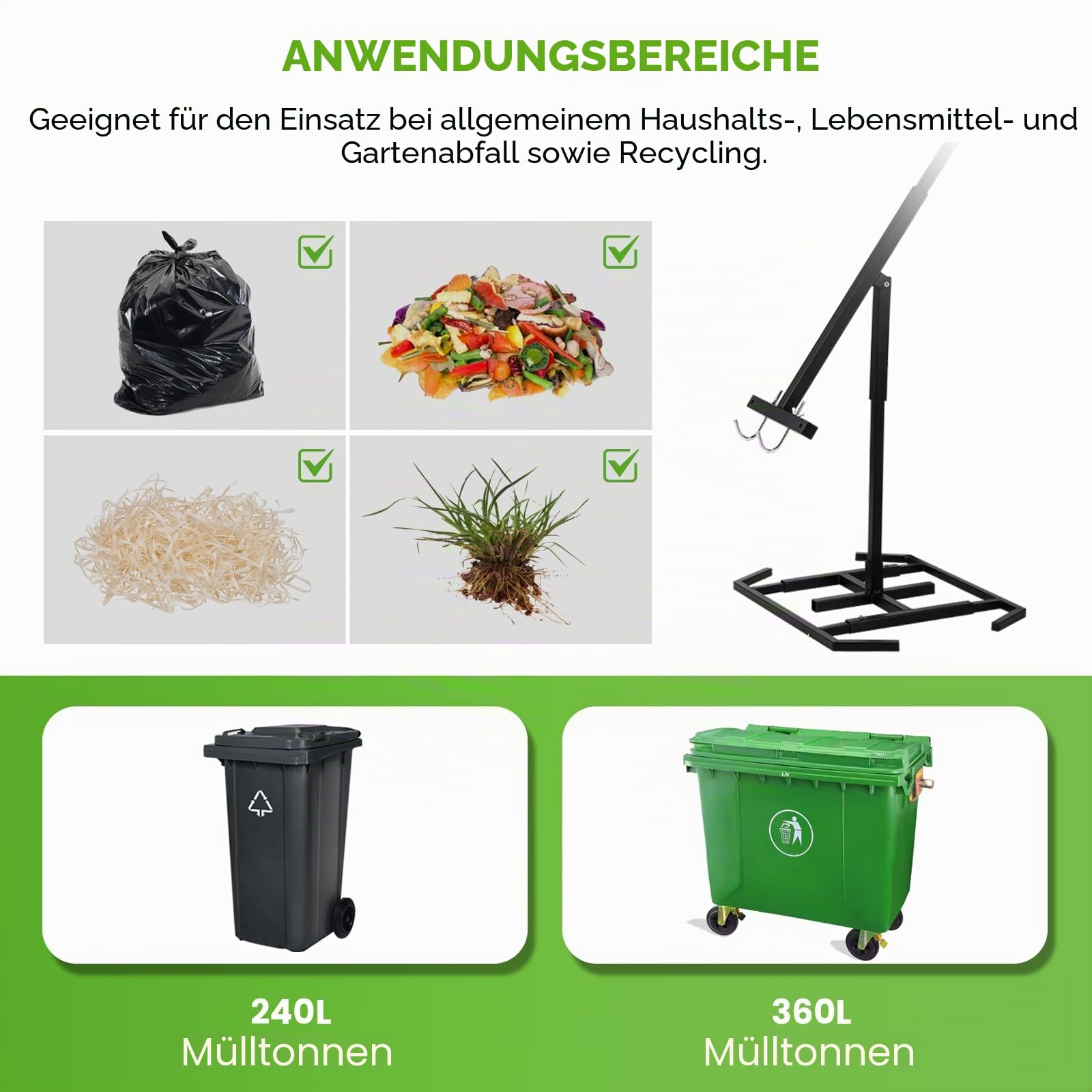 NEWTRY Müllpresse Müllverdichter Plus – Manuelles Müllpressen mit vergrößertem 52x40 Fuß für 360L und 660 Mülltonne, ideal für Zuhause, Garten, Restaurant und Gemeinschaftsreinigung