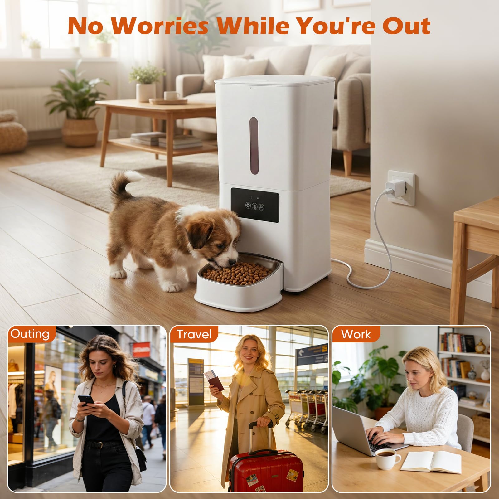 Distributeur Automatique de croquettes 8L Intelligent, Wi-FI & app, 1-10 Repas/Jour, portions 20g, minuterie, Chats & Chiens, capacité 5kg, étanche, Anti-Blocage, Voix personnalisée
