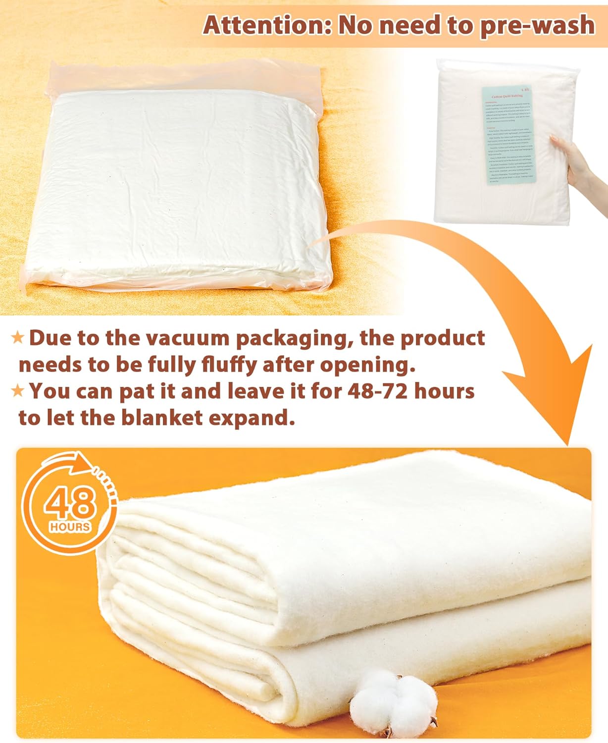 FIVEIZERO 100% Natural Cotton Quilt Batting–47Inchesx3Yards Large Lightweight Batting Fabric,Quilting Batting by The Yard for Sewing,Crafts,Potholders,Backing,Wadding,Twin & King Size Quilt Projects