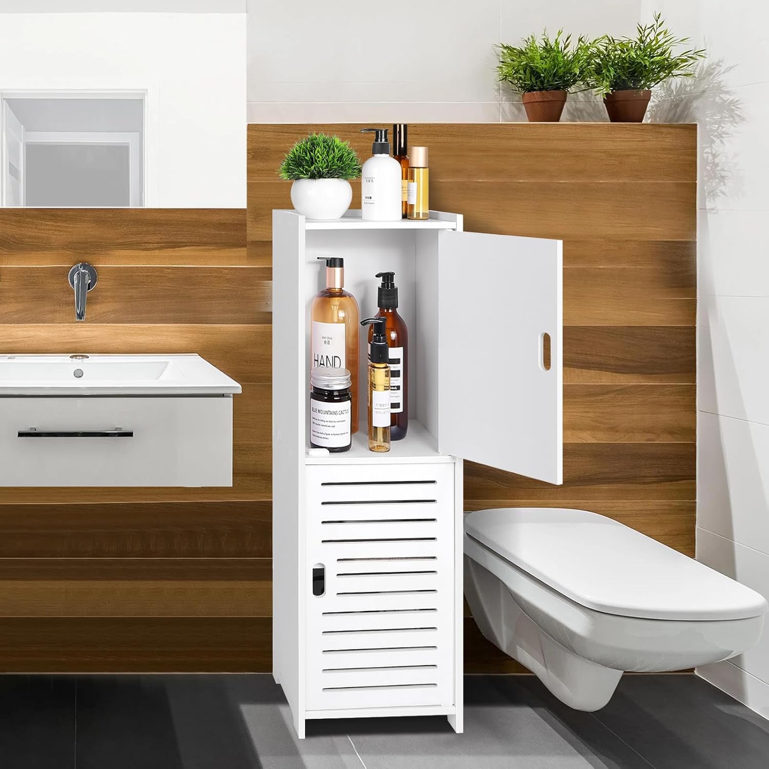 Lifelongpal 4-tier narrow slim bathroom storage cabinet with wheels and adjustable shelves