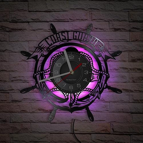 Reloj de pared LED de 12 pulgadas con 7 colores cambiantes, cuarzo silencioso, sin tictac, vintage, decorativo, analógico, de vinilo negro, reloj de