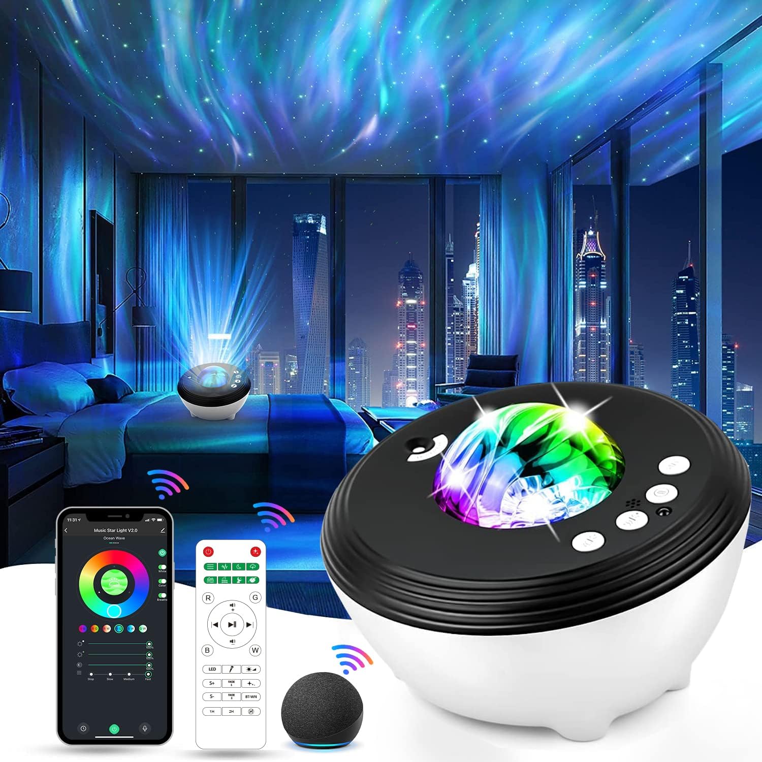 Star Projector,Syslux 3-in-1 Star Light Projector for Kids LED Moon and Star Lights,with Voice Control,6 Lighting Effects,Night Lighting Lamp for Game Rooms,Home Theatre,Bedroom Decor or Party