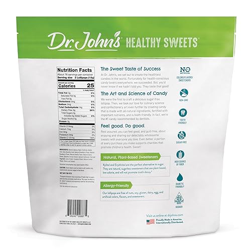 Miniatura 2 de Dr. John's - Caramelos sin azúcar, paletas saludables con cero azúcar, aperitivos bajos en calorías, dulces duros aptos para dieta cetogénica, óvalo