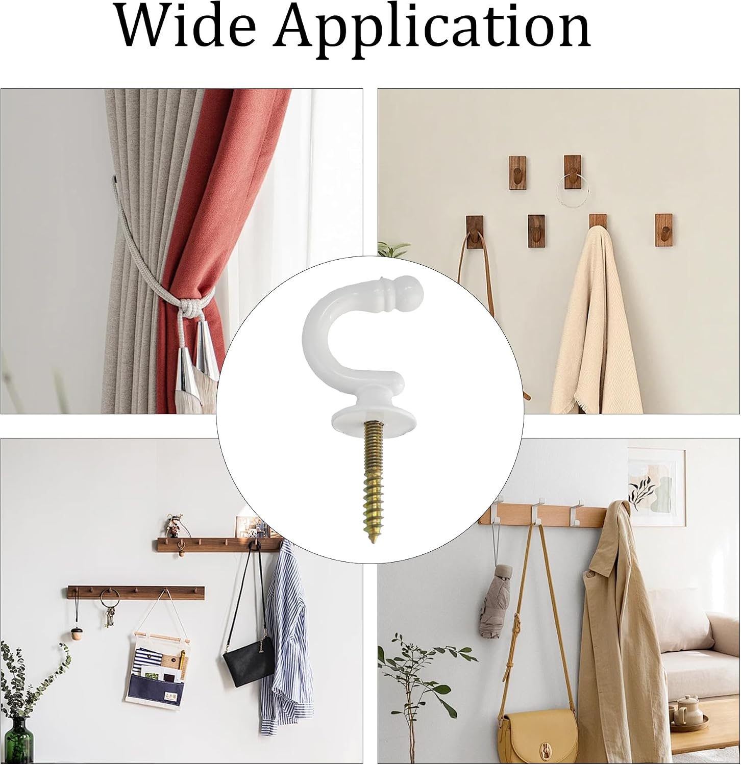 4PCS Wall Mount Curtain Holdback Hooks, Decorative Round Head Tieback for Drapes, Multi-Purpose Hanger for Home Decor (White)