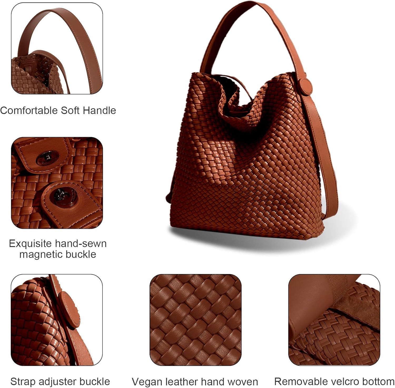 Large Woven Tote Bag Vegan Leather Shoulder Bag for Women Fashion Travel Shopper Bag Top Handle Handbag and Purse