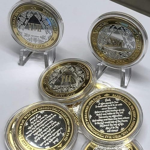 Miniatura 16 de Medallón anónimo de Alcohólicos Anónimos de Plata y Oro 1-60 años (20 años (XX)) Cápsula de Moneda AA Incluida