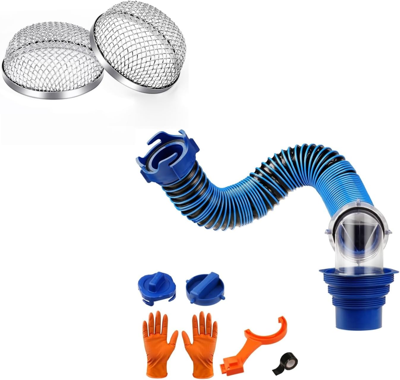 SheeChung RV Furnace Vent Screen, 2 Pack Flying Insect Screen Water Heater Cover for Camper, 2.8 x 1.3 Inch and 3FT RV Sewer Hose, Short Camper Sewer Hose for RV Dumping