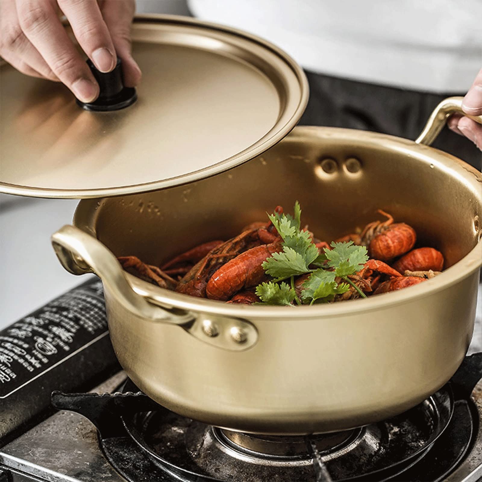 Stock Pot, Olla Coreana Para Fideos Ramen, Olla De Aluminio con Tapa Para Sopa, Leche, Huevo, Calentamiento Rápido, Utensili De Cocina Steamer