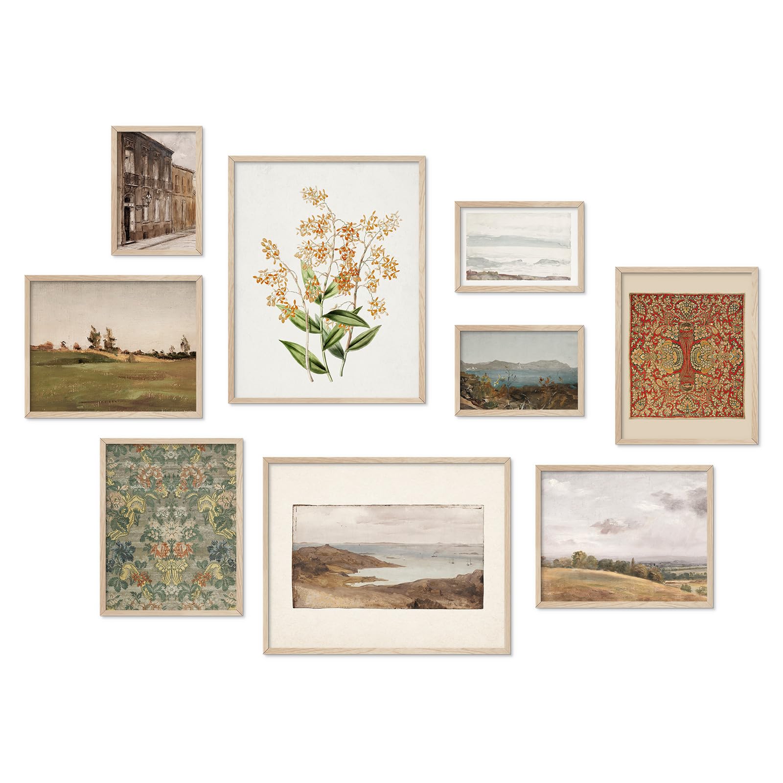 Habseligkeit Retro Prints for Wall Decor, Vintage Wall Art Prints, Country Wall Decor Aesthetic Landscape Home Decor Bedroom Living Room Unframed, Set of 9