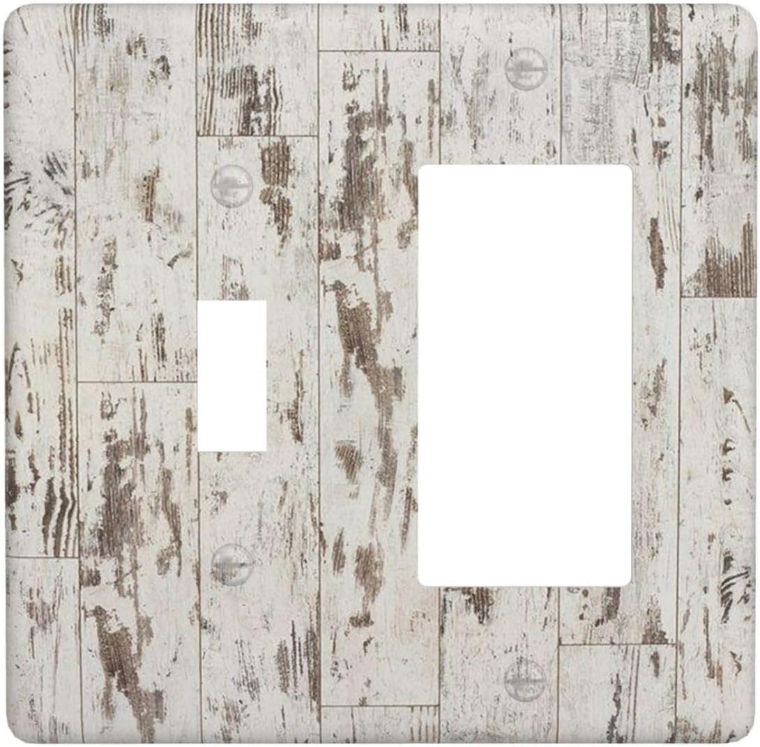 Brown White Grey Wood Panels 2 Gang Single Toggle/Rocker Combination Light Switch Cover Decorative Wall Plate Electrical Faceplate Farmhouse Kitchen Decorate