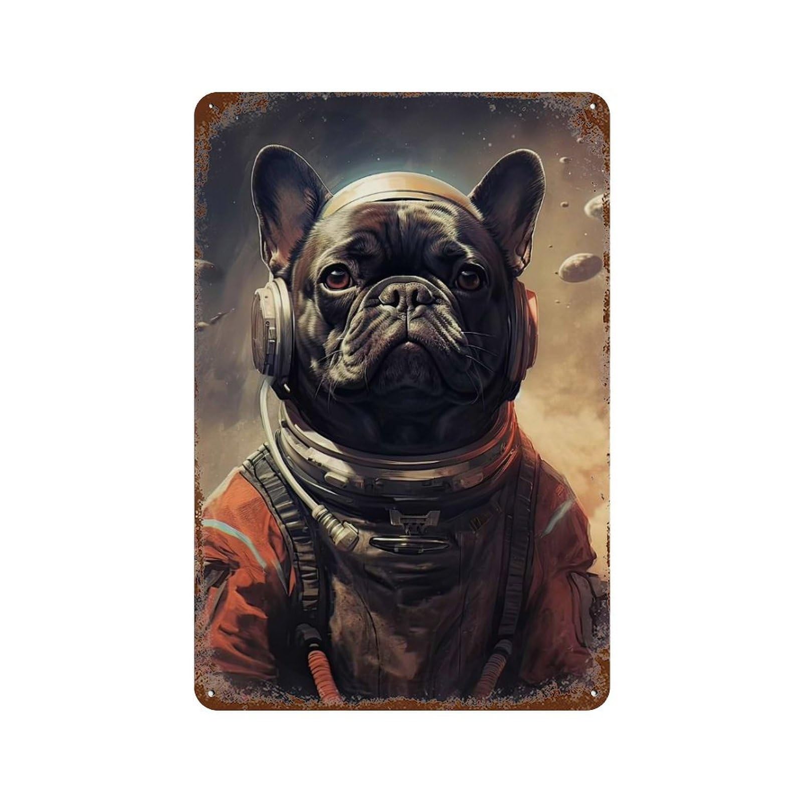Garage Style French Bulldog Mars Distressed Metal Wall Sign 11.8"x7.9", Vintage Wall Decor for Bar And Workshop