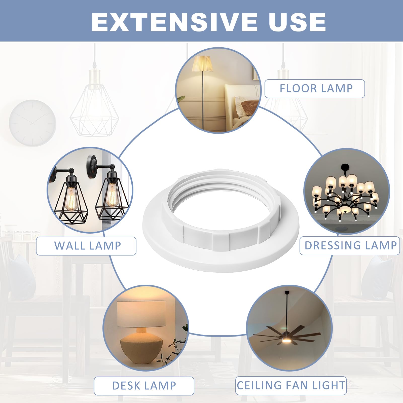 Anello Riduttore Paralume E14 Bianco Plastica 28mm Convertitore Adattatore Anelli di Riduzione per Lampade Sospensione e Tavolo 6 Pezzi