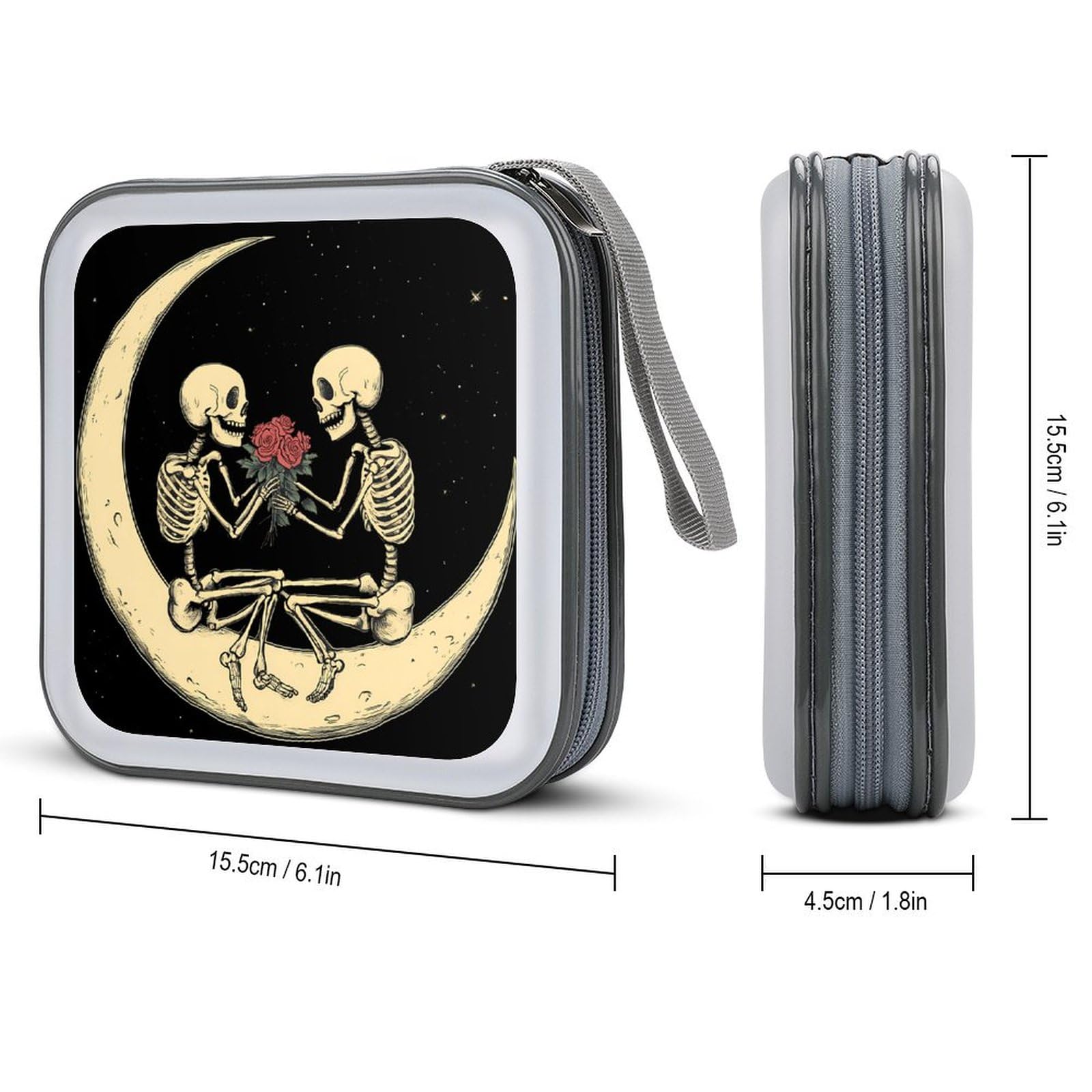 Skull Moon Rose CD Case Plastic DVD Case Holder Wallet Disc Storage Organizer for Car Travel