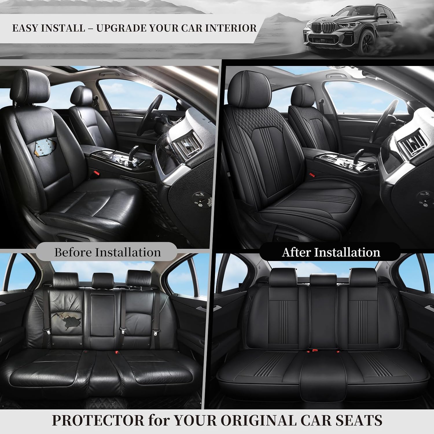 Car Seat Covers Fit for Chevy Equinox EV 2024-2026 Nappa Leather Breathable Easy to Clean Durable Anti-Slip Full Coverage(Black Full Set)