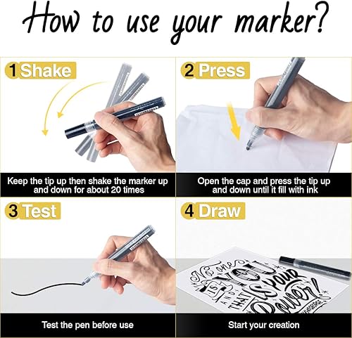 Miniatura 3 de AKARUED Marcadores de pintura acrílica negra paquete de 8 bolígrafos de pintura negra, marcadores de pintura negra acrílica para pintura de roca,