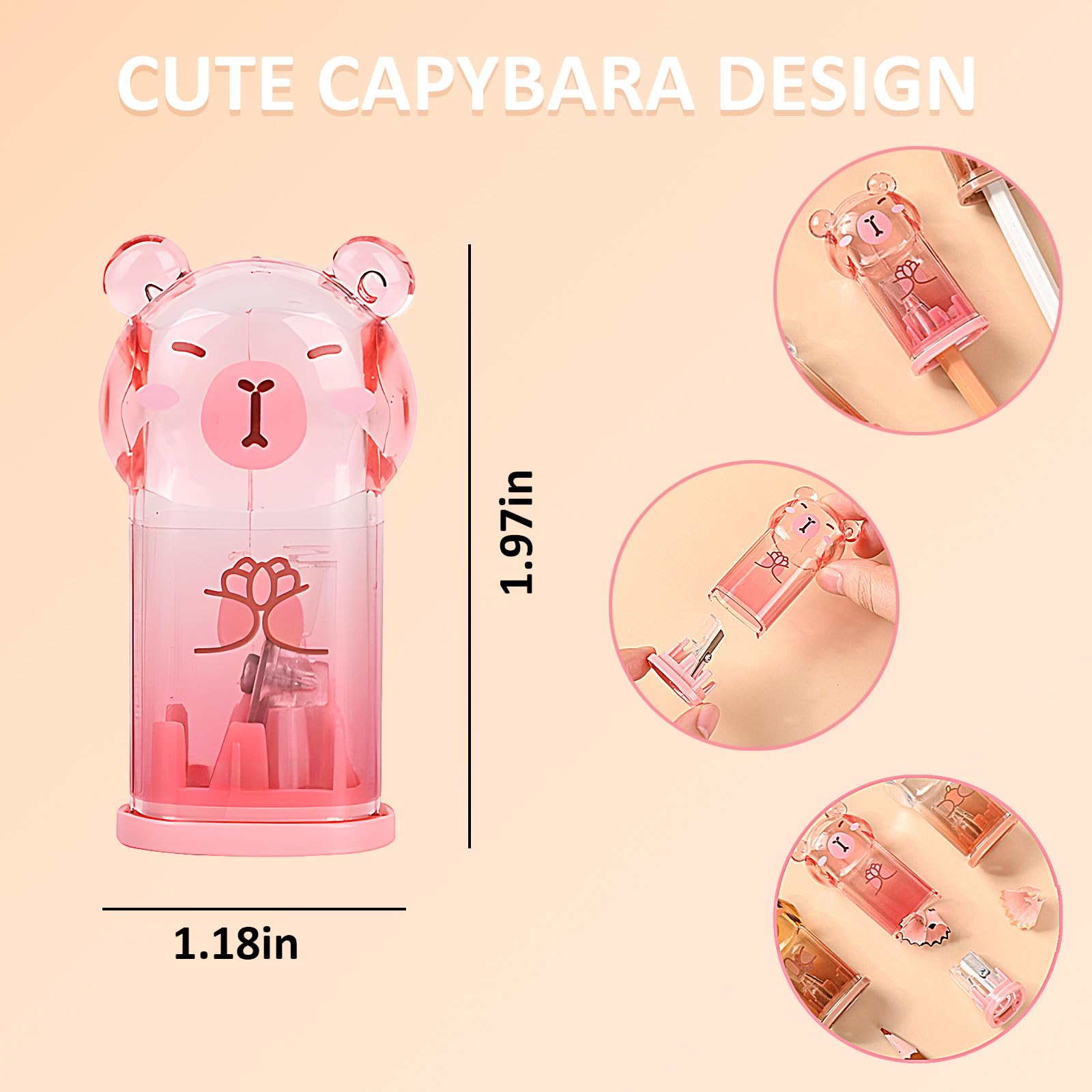 Capybara - Juego de 6 artículos de papelería lindos, suministros escolares kawaii, incluye 3 sacapuntas y 3 borradores retráctiles, para suministros kawaii de oficina, escuela y hogar (Capybara)