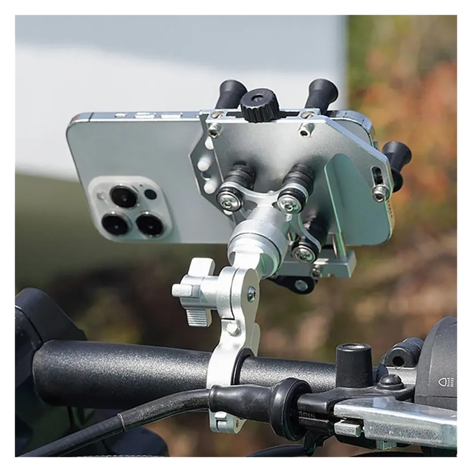Supporto Per Telefono Moto Cavalletto Mobile Per Moto Staffa GPS per moto | Lega Con Ammortizzatori Supporto Per Telefono Per Moto Staffa Di Navigazione Per Moto Per Bici(Silvery)